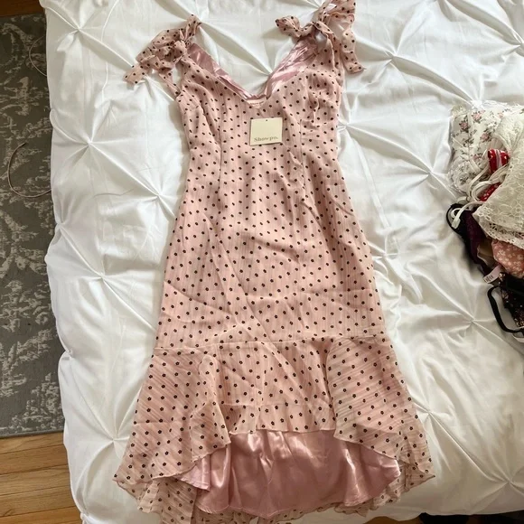 knee length dresses for ladies Showpo Pink Soft Floral Loree Midi Dress NWT- Size 6  The Saved Collection